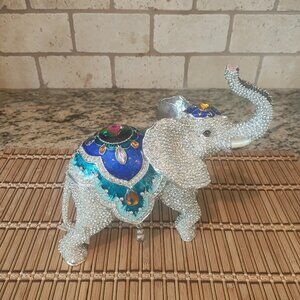 Kalifano Elephant Figurine Silver Tone Keepsake Box Made W/ Crystals